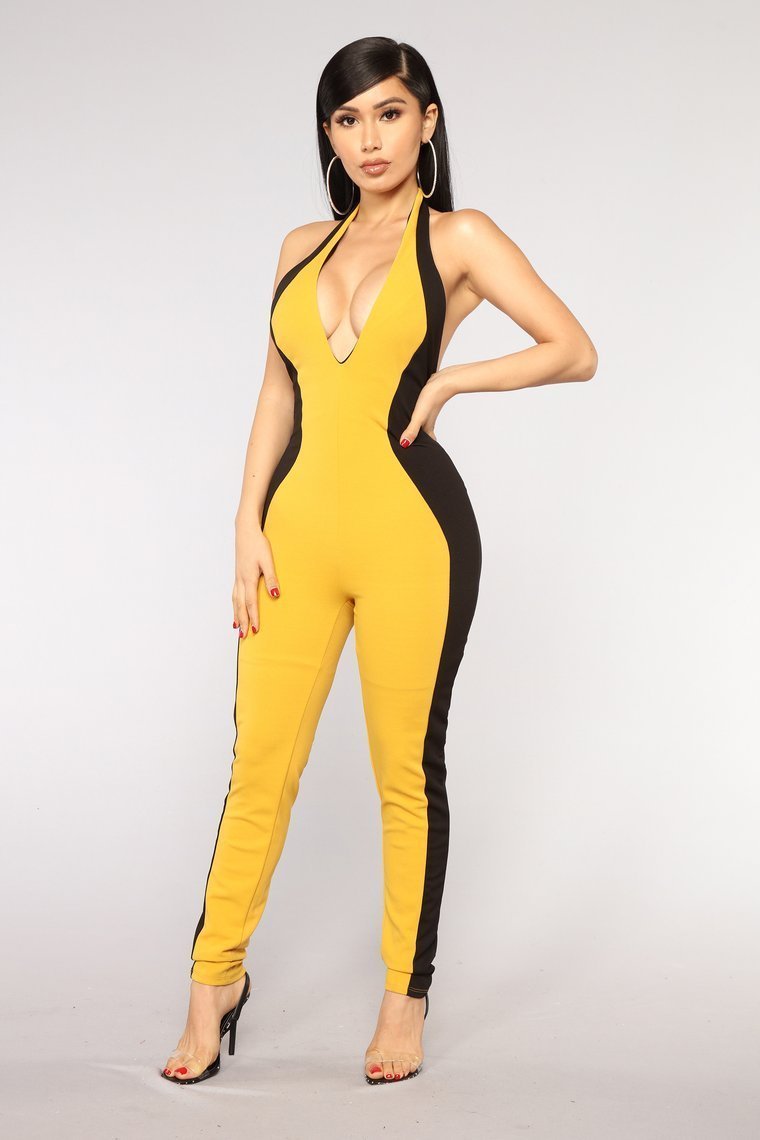Speed Limit Colorblock Jumpsuit - Mustard/Black - jameswhite001