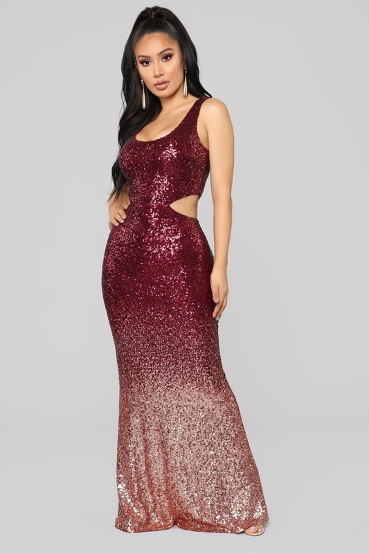 Spot Light Sequin Dress - Burgundy - jameswhite001