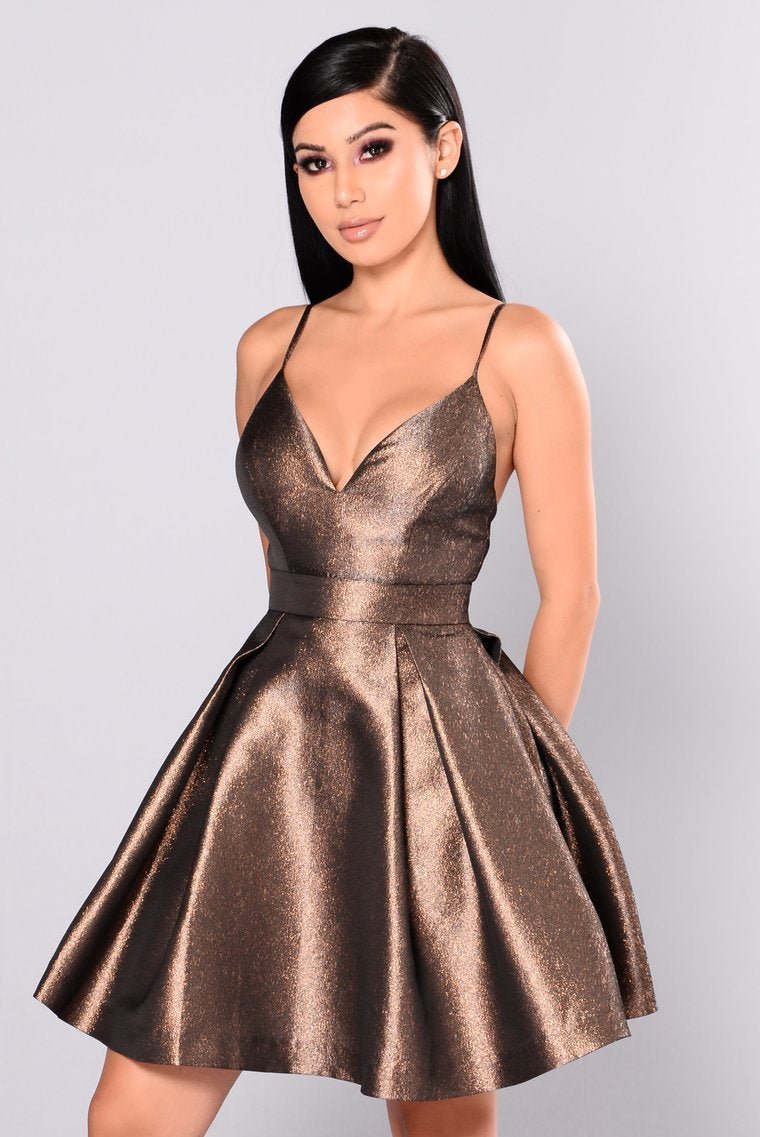 Steal The Show Metallic Dress - Bronze - jameswhite001