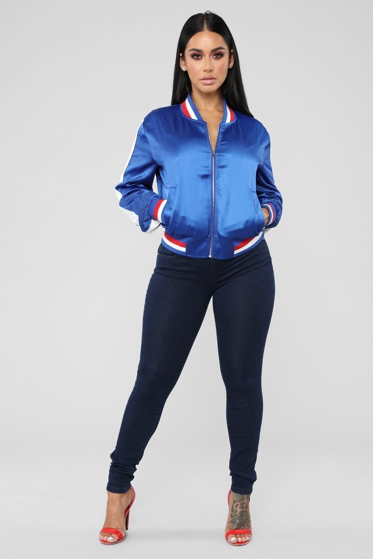 Steppin' Satin Contrast Bomber - Royal - jameswhite001