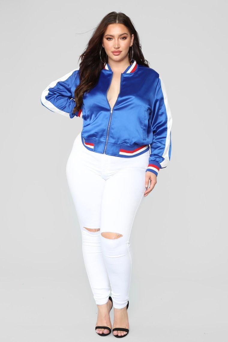 Steppin' Satin Contrast Bomber - Royal - jameswhite001
