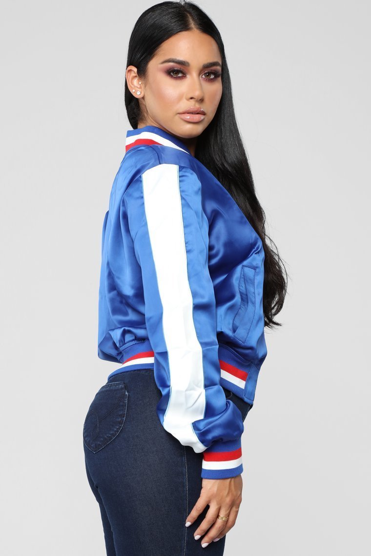 Steppin' Satin Contrast Bomber - Royal - jameswhite001