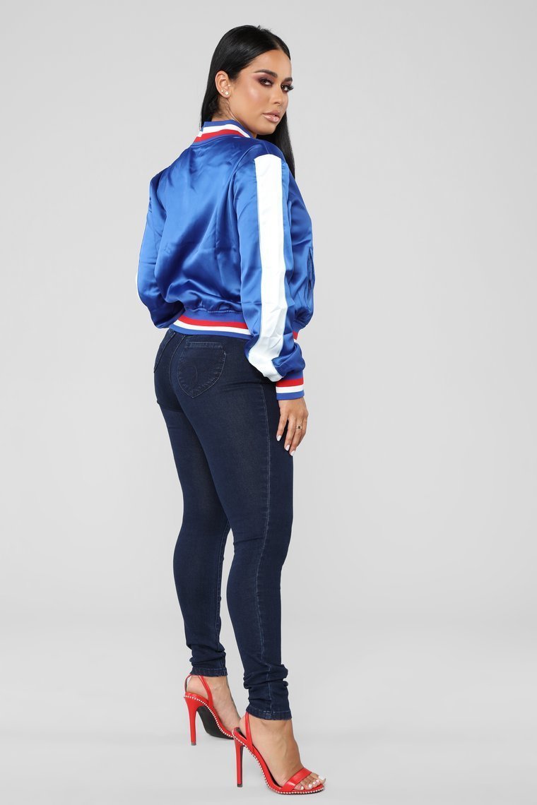 Steppin' Satin Contrast Bomber - Royal - jameswhite001