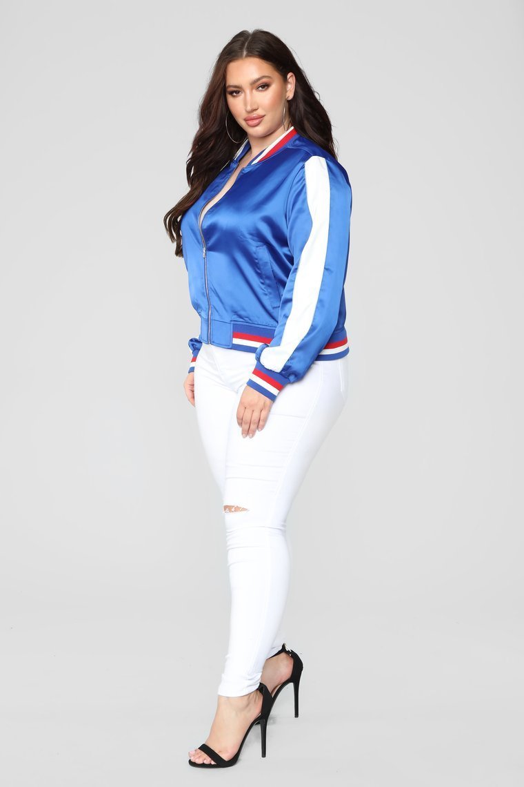 Steppin' Satin Contrast Bomber - Royal - jameswhite001