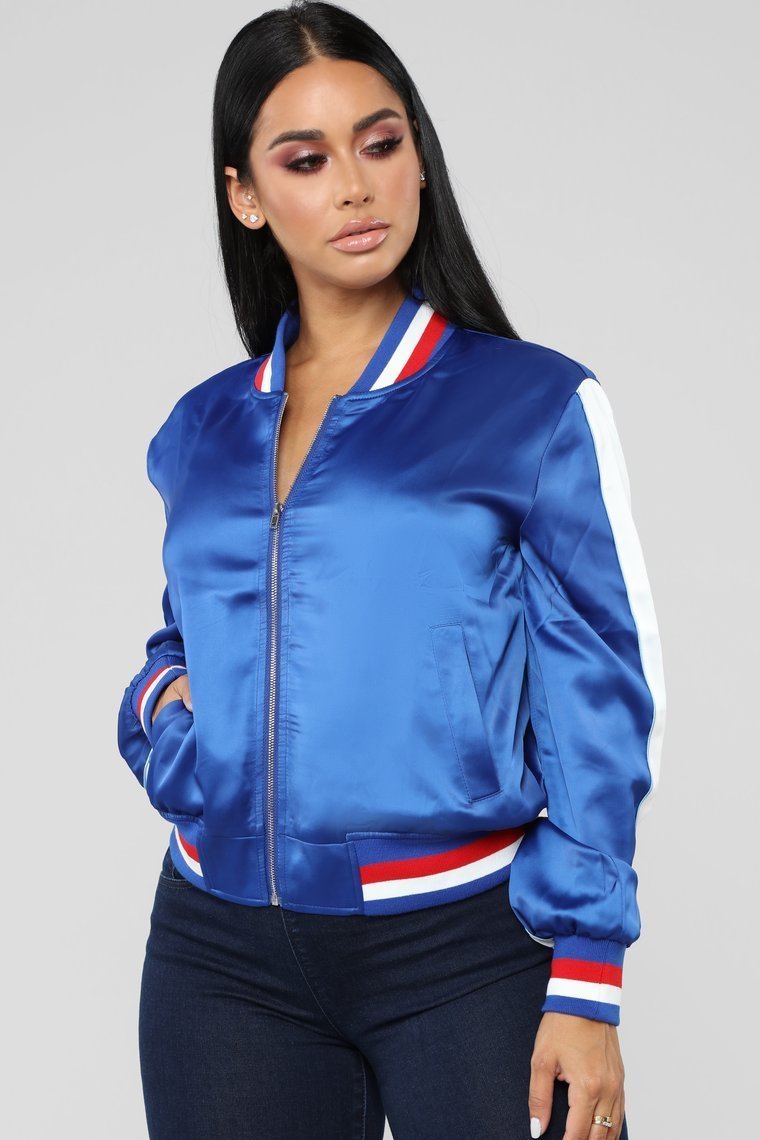 Steppin' Satin Contrast Bomber - Royal - jameswhite001