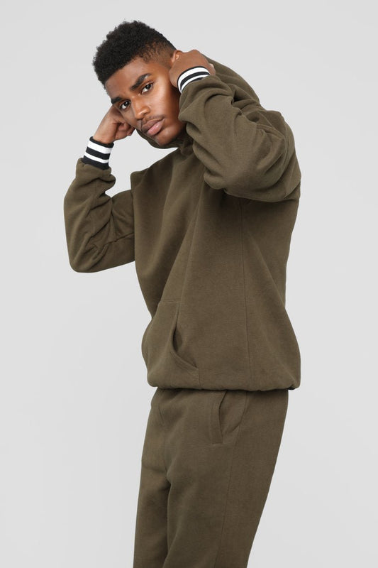 Striped Hem Hoodie - Olive - jameswhite001