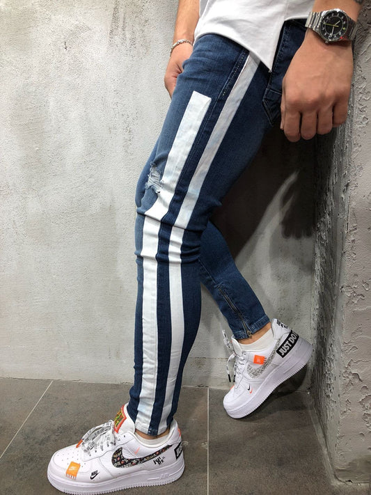STRIPED JEANS ANKLE ZIPPER DISTRESSED 3939 - jameswhite001