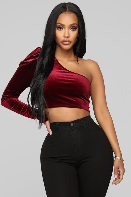STYLED ON INSTAGRAM All For One Shoulder Top - Burgundy - jameswhite001