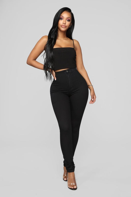 Super High Waist Denim Skinnies - Black - jameswhite001