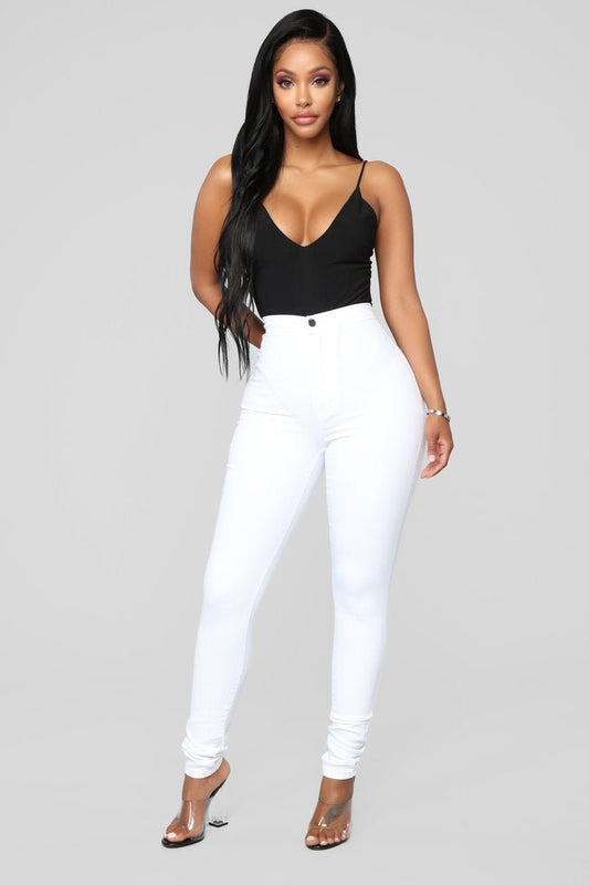 Super High Waist Denim Skinnies - White - jameswhite001