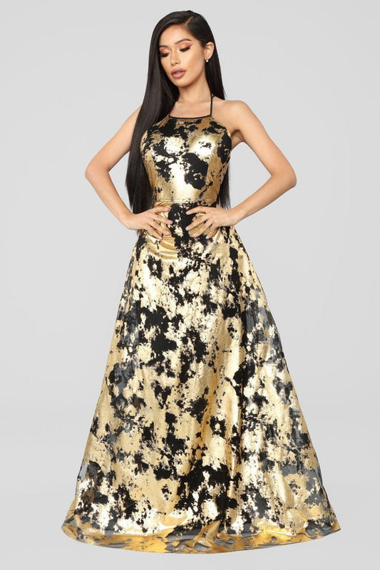 Take Me Higher Metallic Gown - Black/Gold - jameswhite001