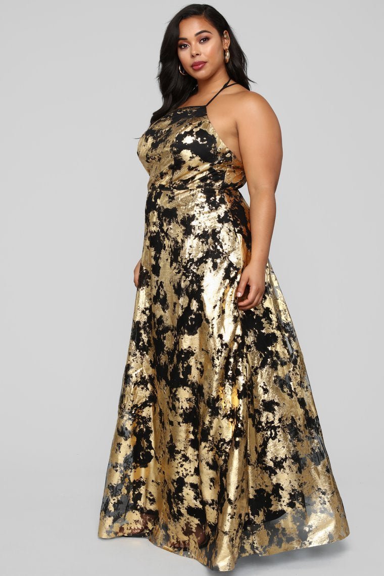 Take Me Higher Metallic Gown - Black/Gold - jameswhite001
