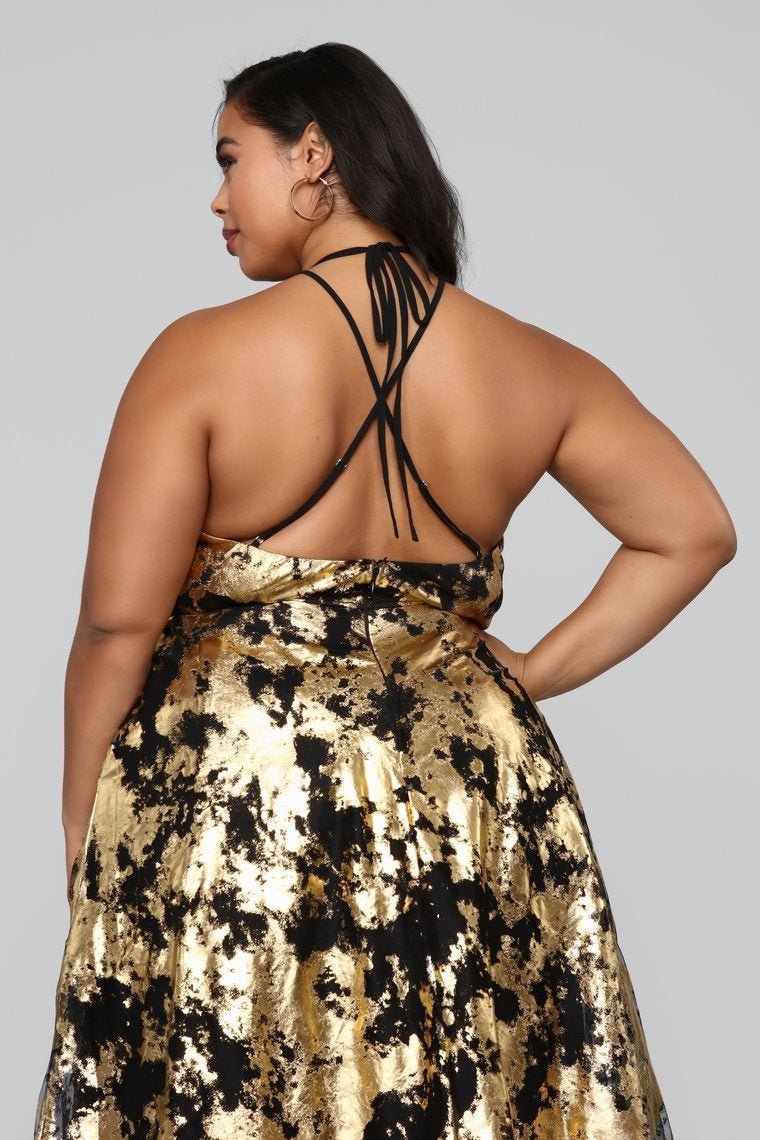 Take Me Higher Metallic Gown - Black/Gold - jameswhite001