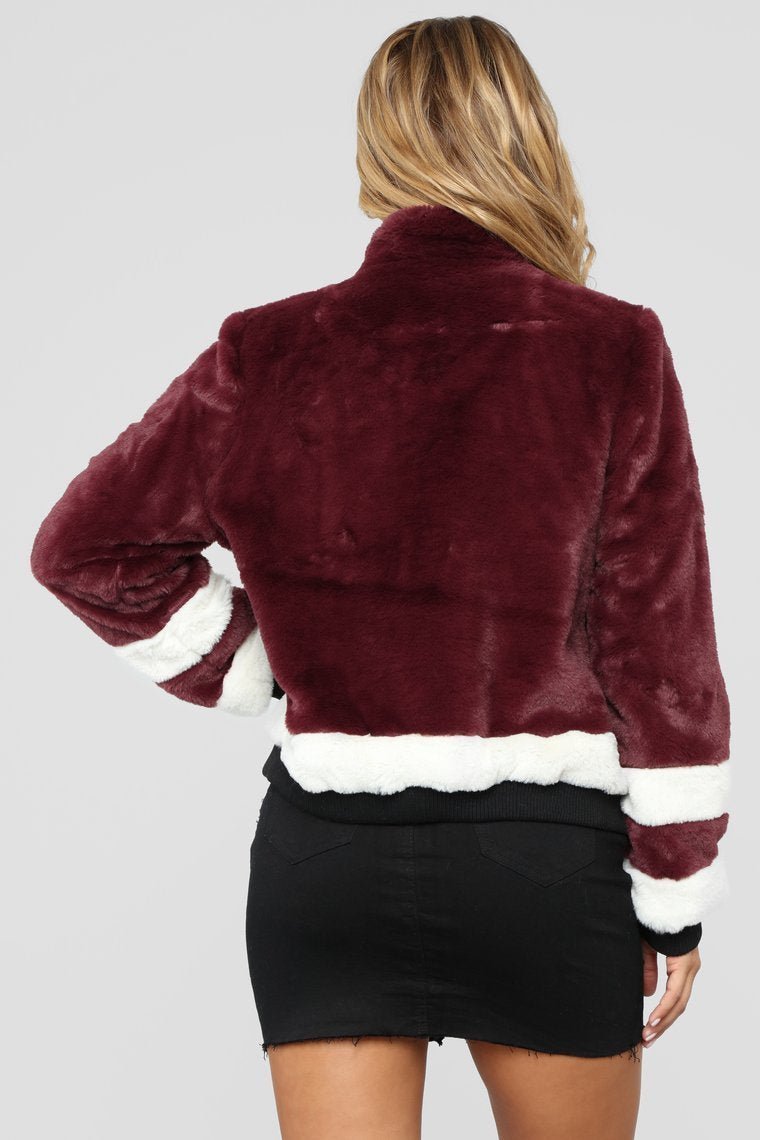 That's What I Like Fur Bomber - Burgundy - jameswhite001