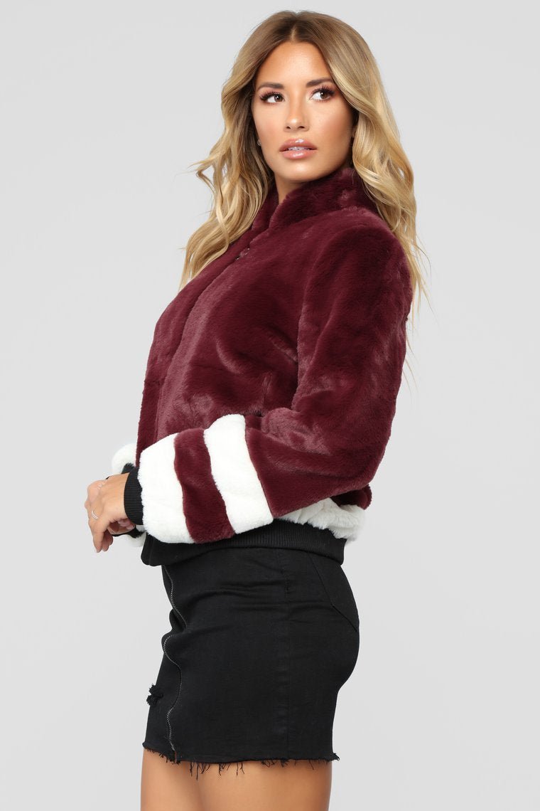 That's What I Like Fur Bomber - Burgundy - jameswhite001