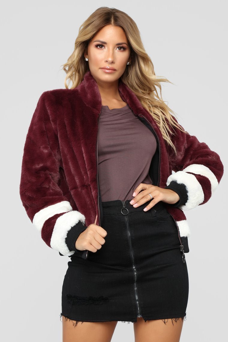 That's What I Like Fur Bomber - Burgundy - jameswhite001