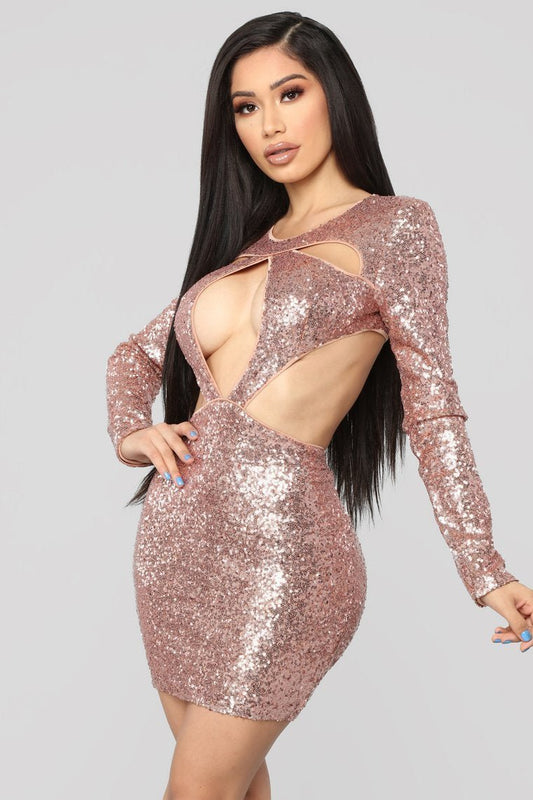 The Part Can Now Begin Sequin Dress - Rose Gold - jameswhite001