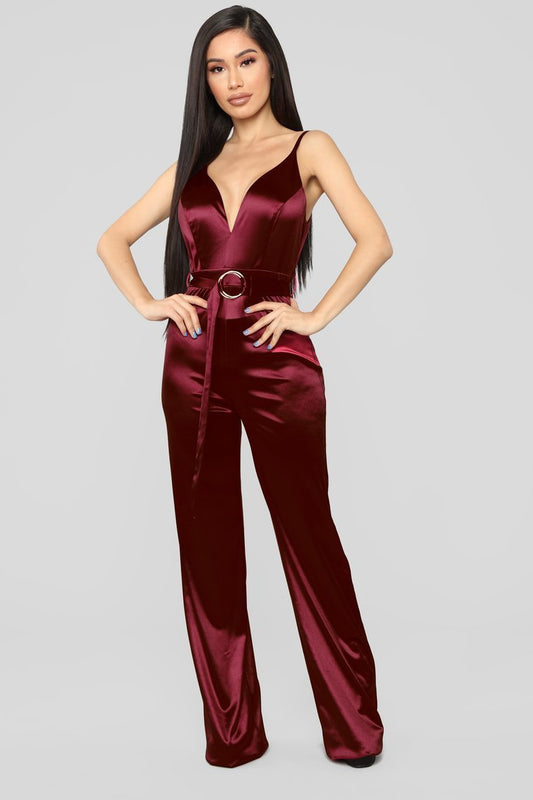 This Is Everything Satin Jumpsuit - Burgundy - jameswhite001