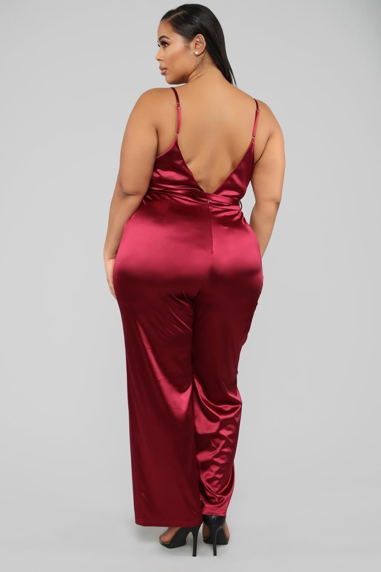 This Is Everything Satin Jumpsuit - Burgundy - jameswhite001