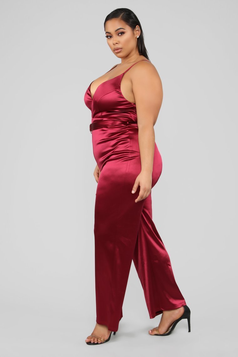This Is Everything Satin Jumpsuit - Burgundy - jameswhite001