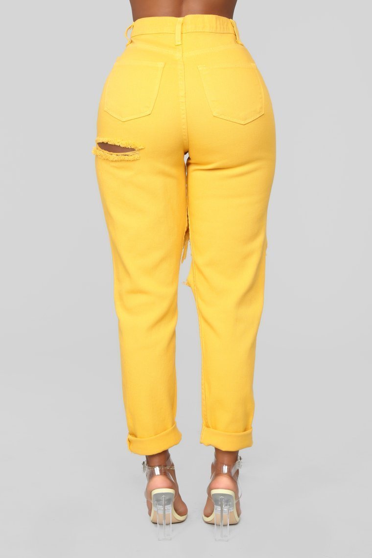 Time To Burn Distressed Boyfriend Jeans - Mustard - jameswhite001