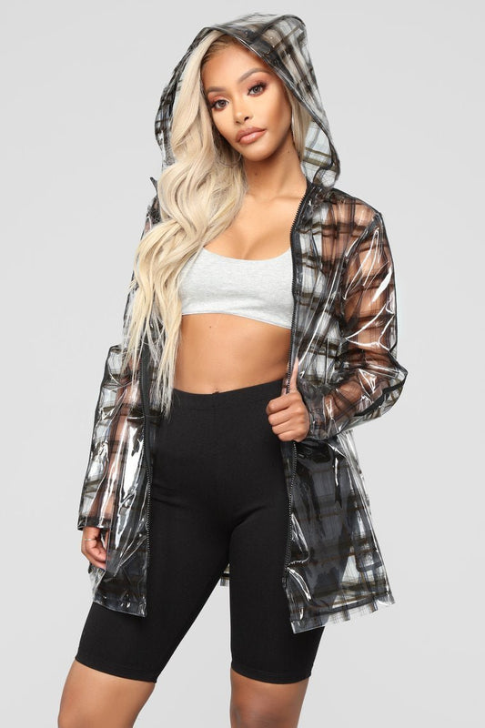 Transparent Plaid Hooded Jacket - Black/Combo - jameswhite001