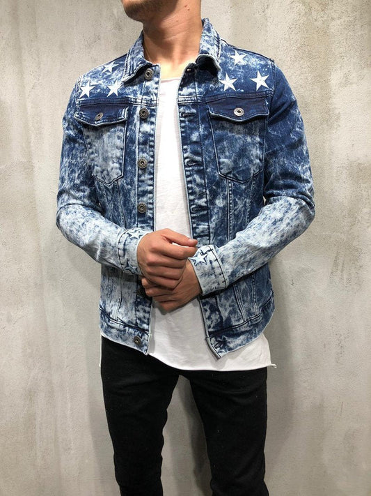 TRUCKER DENIM JACKET RIPPED STAR EMBROIDERY 3989 - jameswhite001