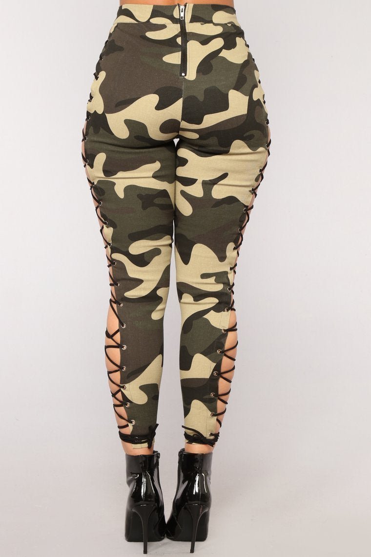 Up To Your Imagination Lace Up Camo Pants - Olive - jameswhite001