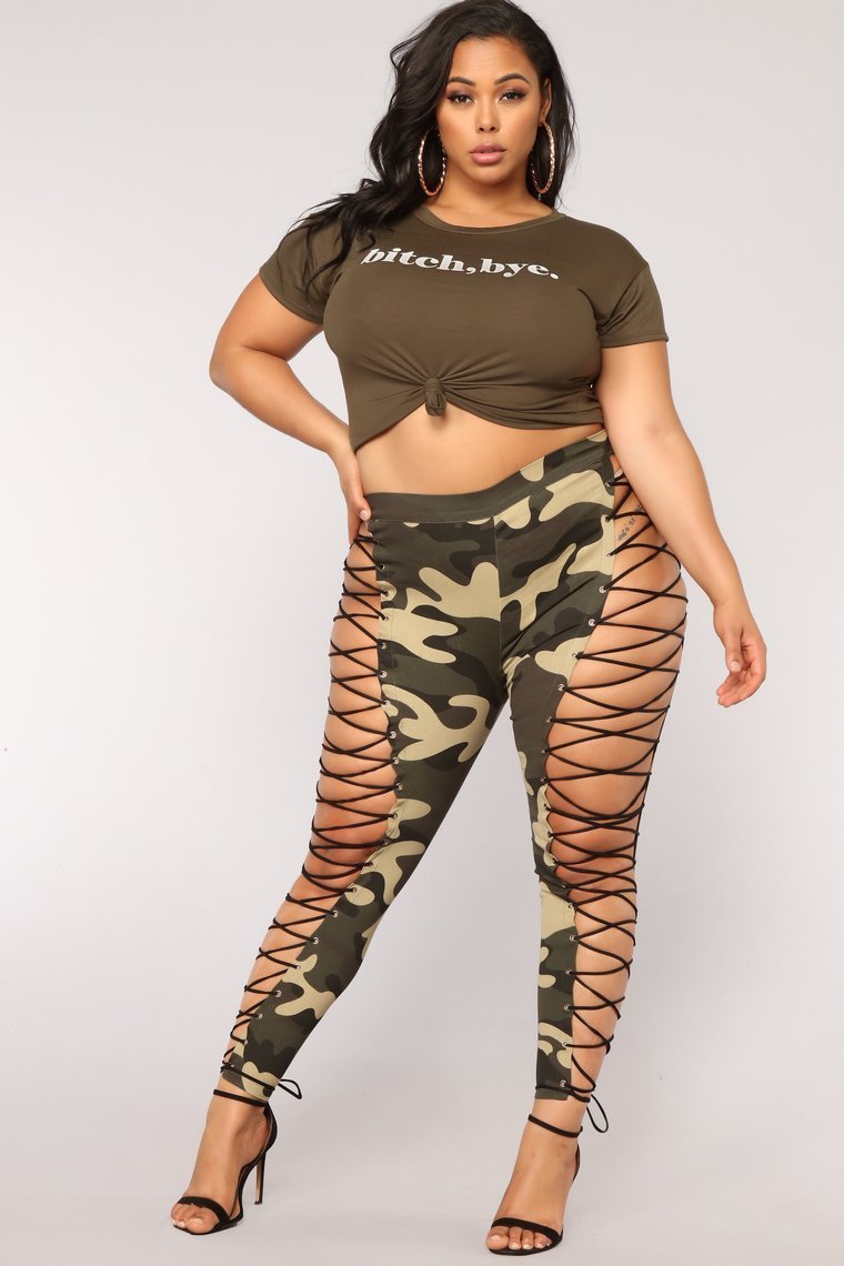 Up To Your Imagination Lace Up Camo Pants - Olive - jameswhite001