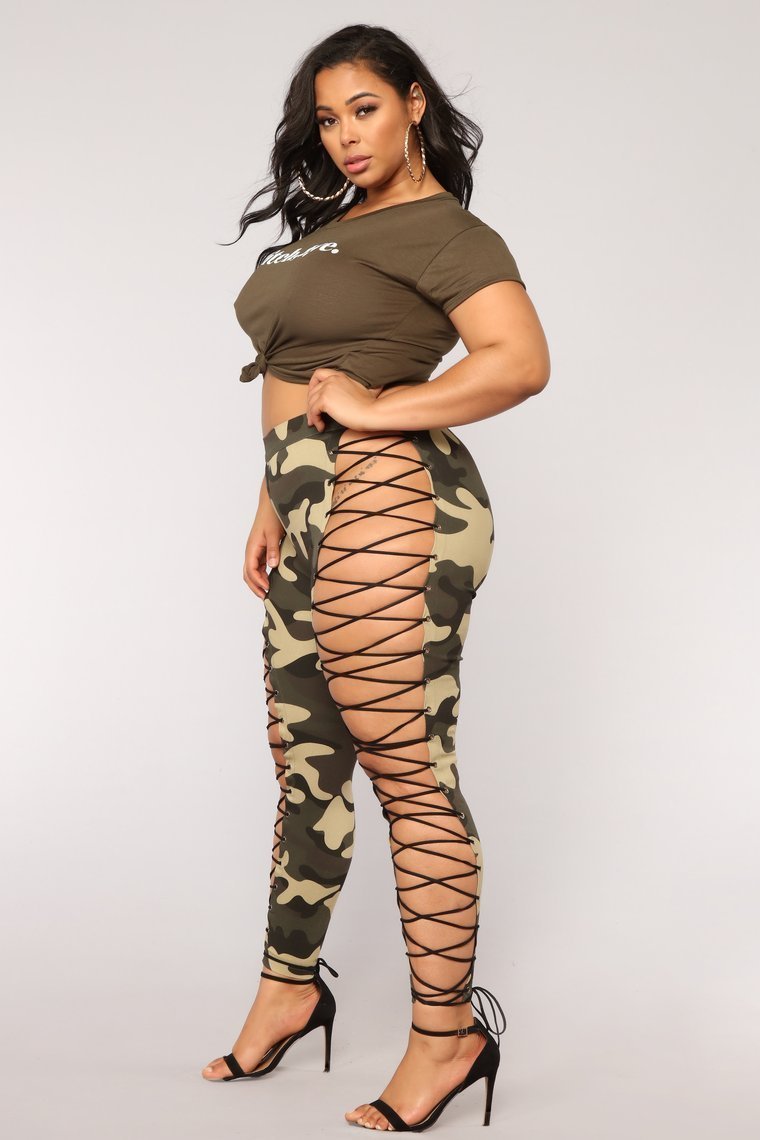 Up To Your Imagination Lace Up Camo Pants - Olive - jameswhite001