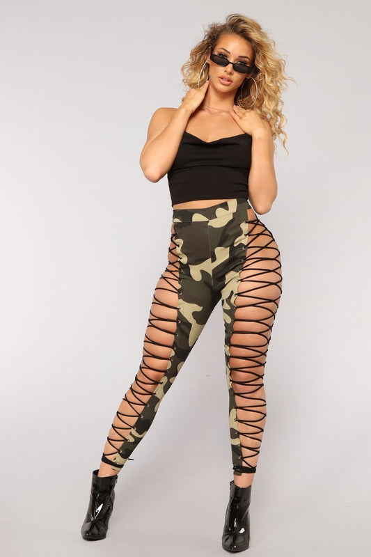 Up To Your Imagination Lace Up Camo Pants - Olive - jameswhite001