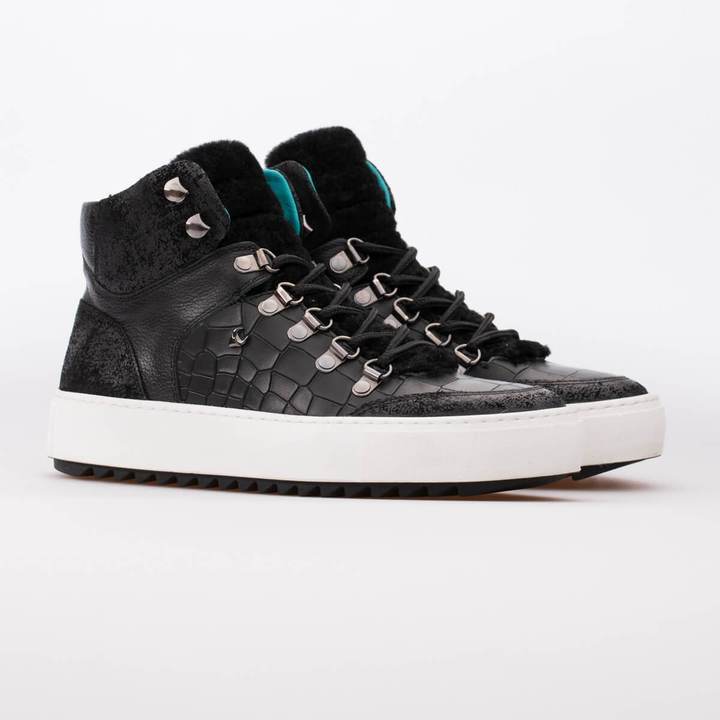 VICTORIA – LEATHER & FUR MIXED BLACK - jameswhite001