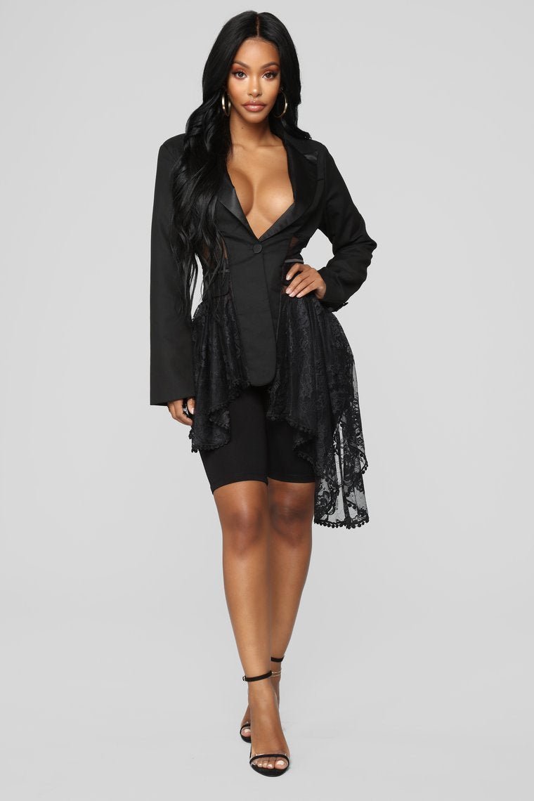 Victorian Lace Blazer - Black - jameswhite001