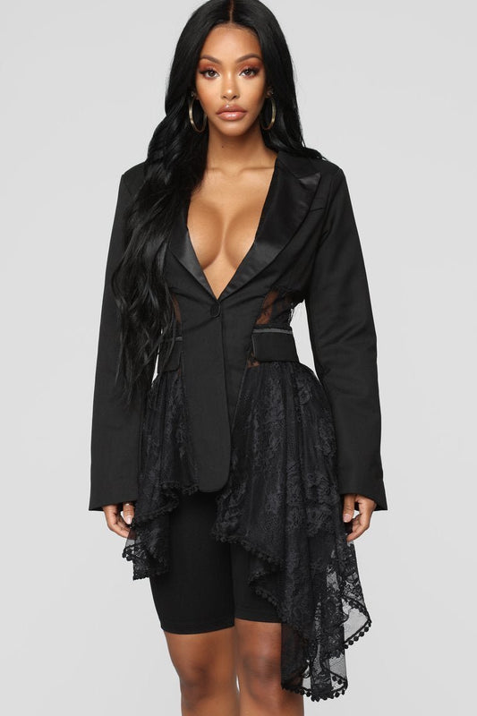 Victorian Lace Blazer - Black - jameswhite001