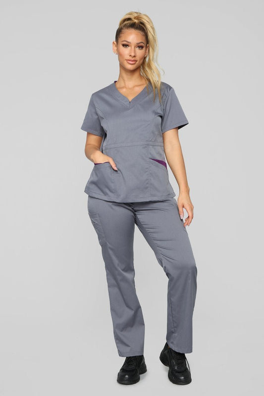 Vital Signs Fitted Scrub Set - Caribbean Grey - jameswhite001
