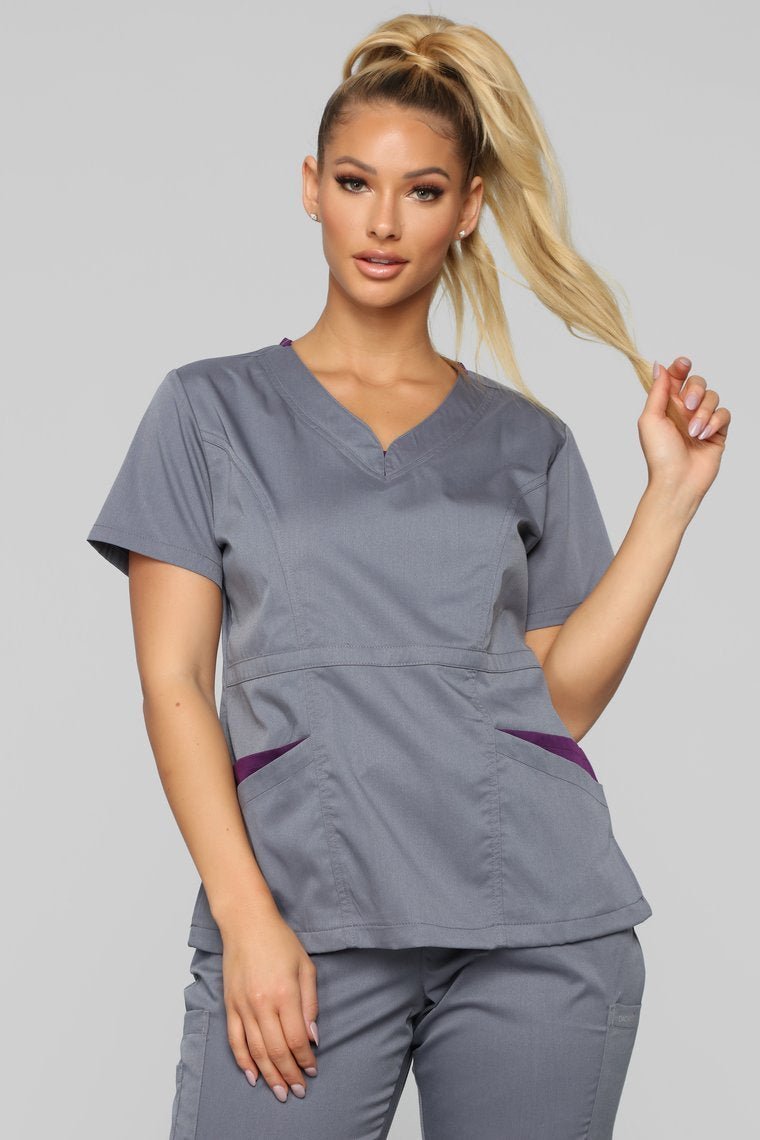 Vital Signs Fitted Scrub Set - Caribbean Grey - jameswhite001