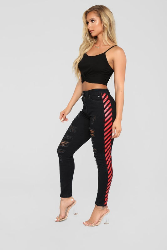 Walk On The Wild Side High Rise Jeans - Black/Red - jameswhite001
