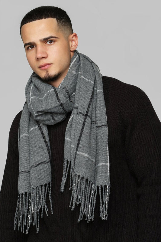 Walt Plaid Scarf - Grey - jameswhite001