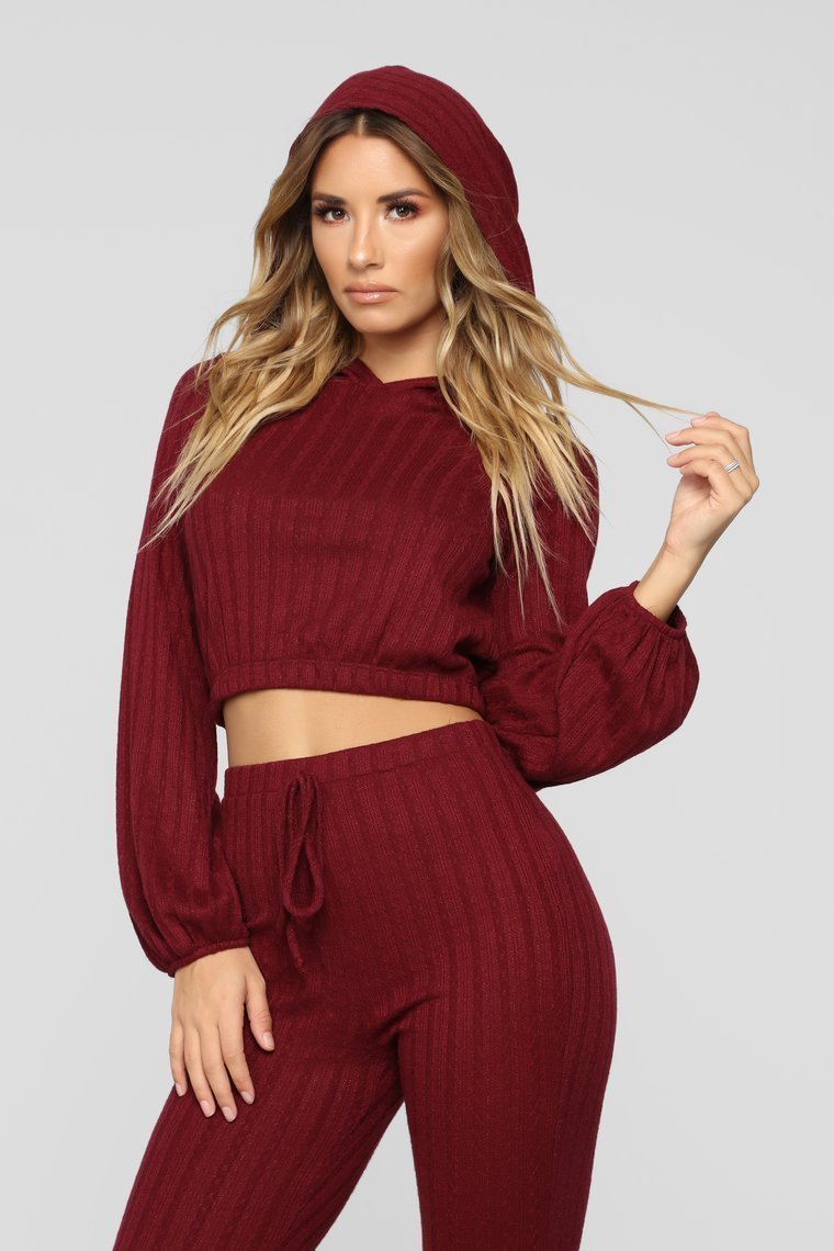 Warm And Cozy Pant Set - Burgundy - jameswhite001