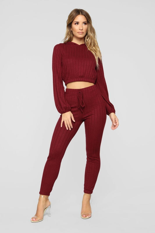 Warm And Cozy Pant Set - Burgundy - jameswhite001