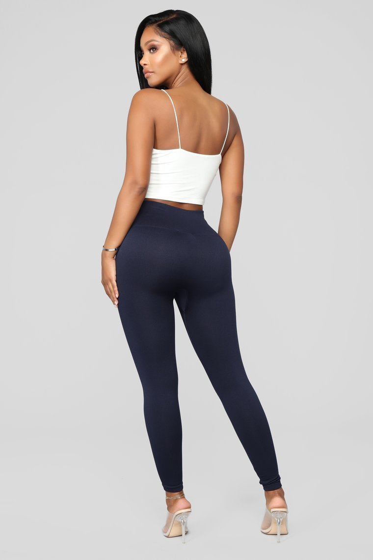 Warm As Can Be Fleece Lined Leggings - Navy - jameswhite001