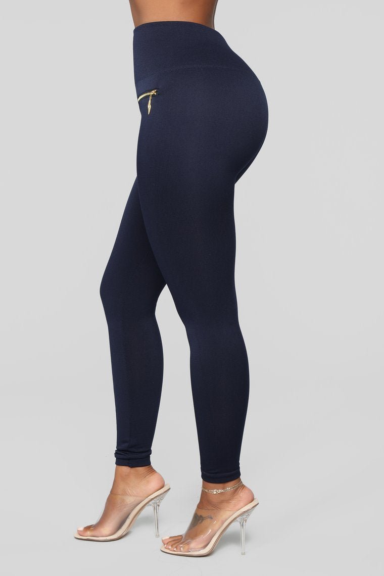 Warm As Can Be Fleece Lined Leggings - Navy - jameswhite001