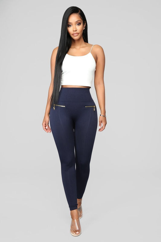 Warm As Can Be Fleece Lined Leggings - Navy - jameswhite001