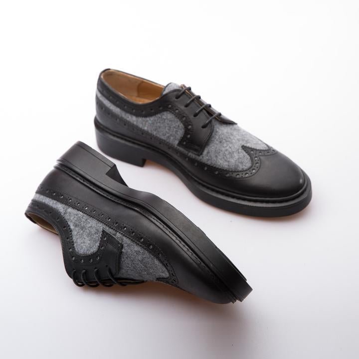 WAYNE - BLACK & GREY - WOOL & CALF LEATHER - jameswhite001
