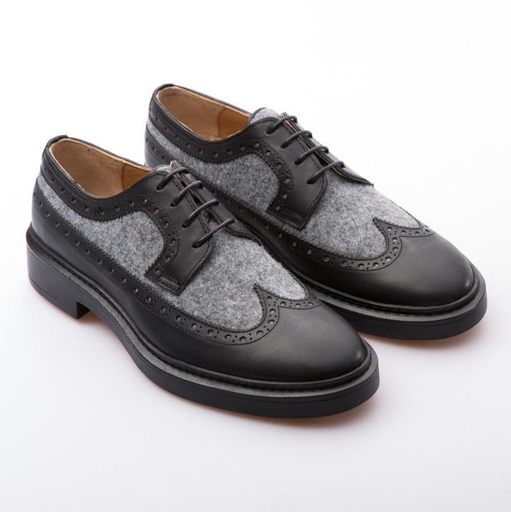 WAYNE - BLACK & GREY - WOOL & CALF LEATHER - jameswhite001