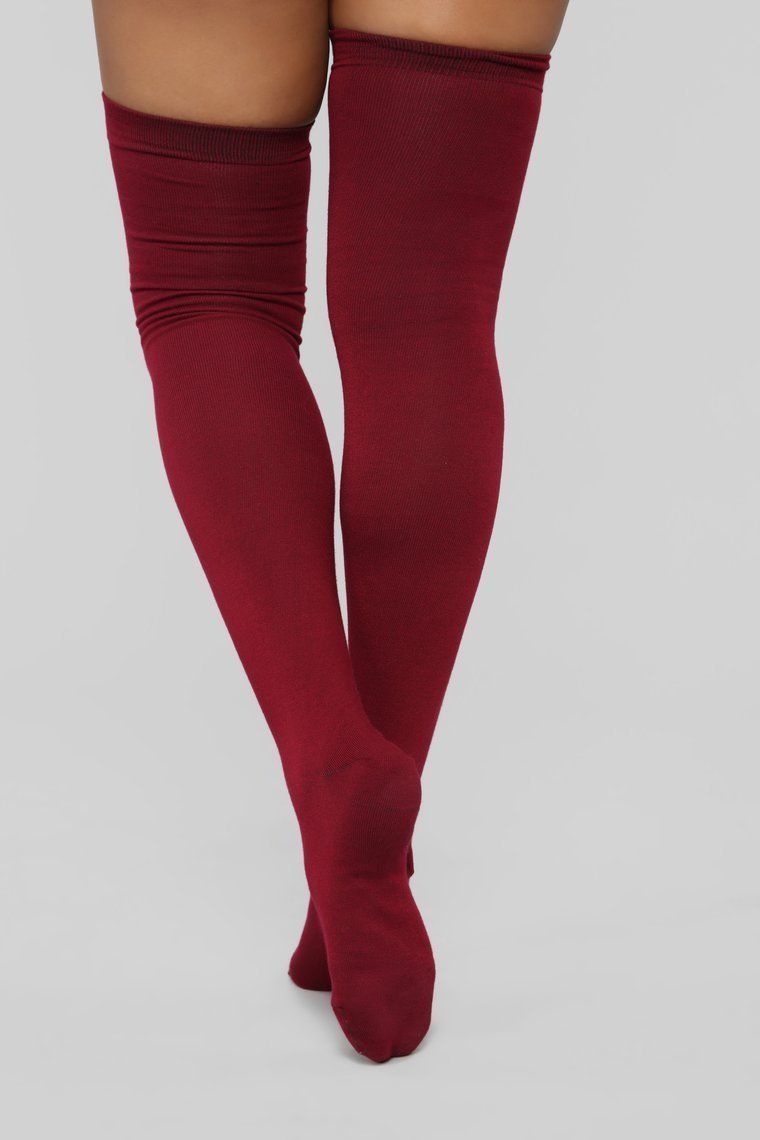 You Kneed This Knee High Socks - Burgundy - jameswhite001