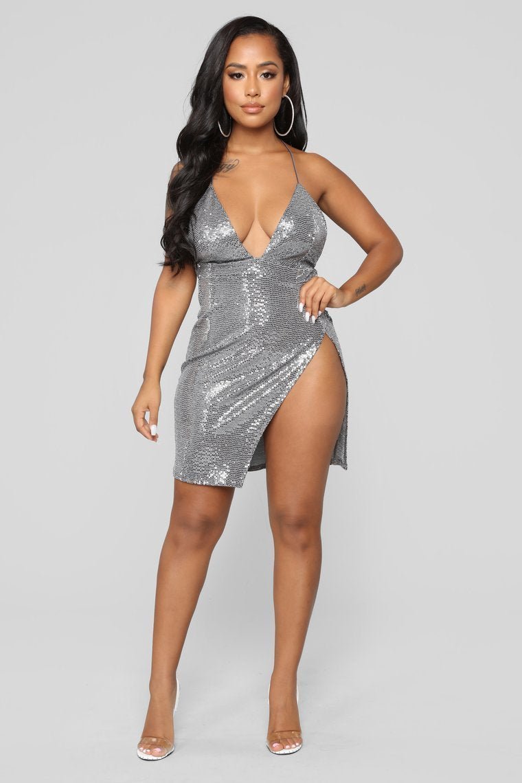 Yukie Metallic Dress - Silver - jameswhite001