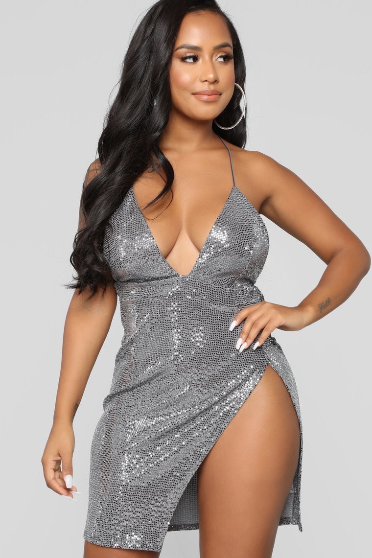 Yukie Metallic Dress - Silver - jameswhite001
